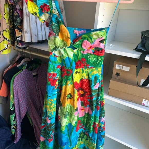 Eva Franco One Shoulder Pleated Dress in Matisse - Picture 2 of 4